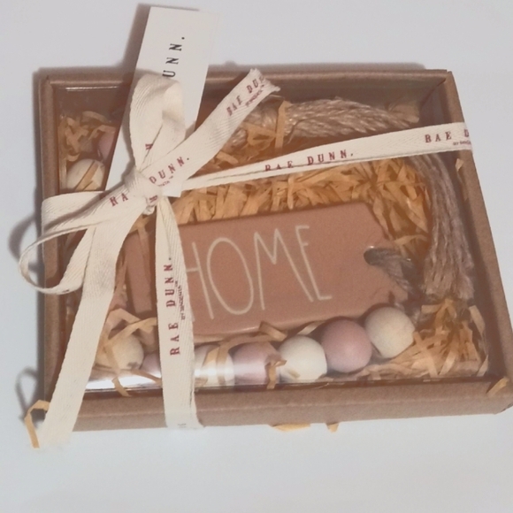 Rae Dunn Farmhouse Rustic Wood Beads Garland Strand Ceramic Tag HOME Rare HTF - Picture 1 of 1